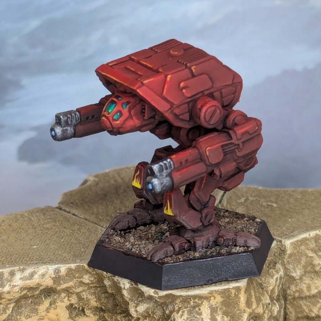 Adder miniature painted in red with yellow flame accents