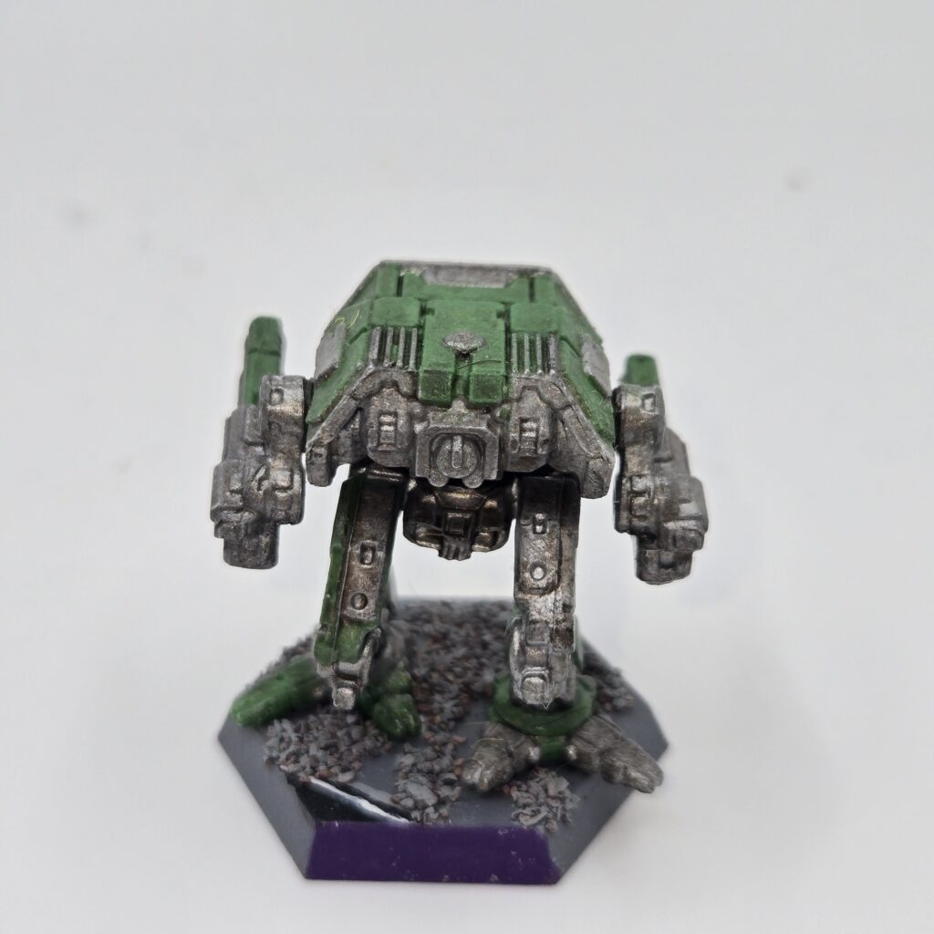 Adder miniature painted metallic grey with green accents