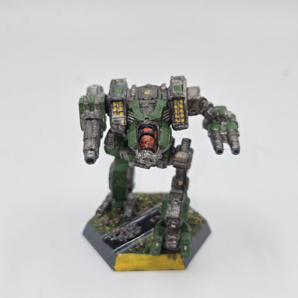 Black Lanner miniature painted metallic grey with green accents