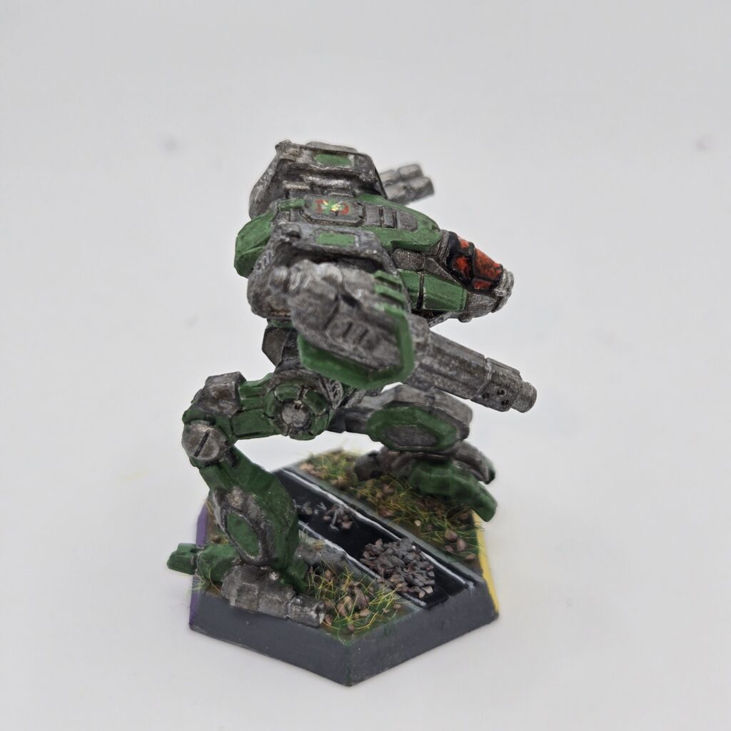 Black Lanner miniature painted metallic grey with green accents