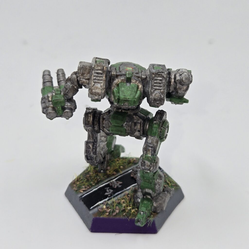 Black Lanner miniature painted metallic grey with green accents
