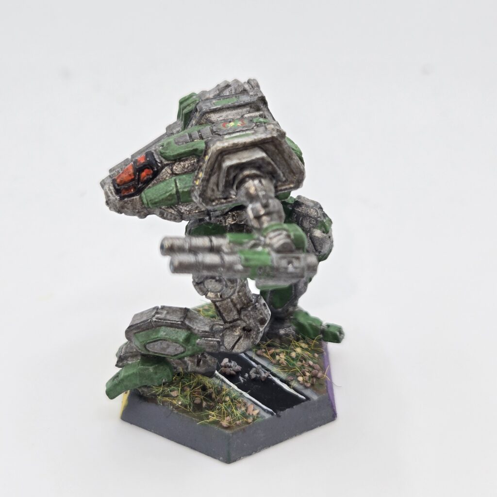 Black Lanner miniature painted metallic grey with green accents