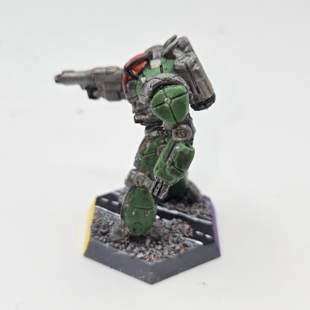 Chameleon miniature painted metallic grey with green accents