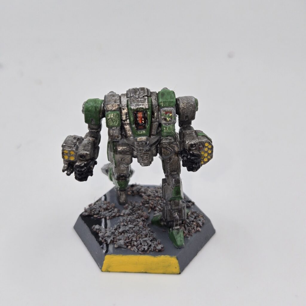 Mist Lynx miniature painted metallic grey with green accents