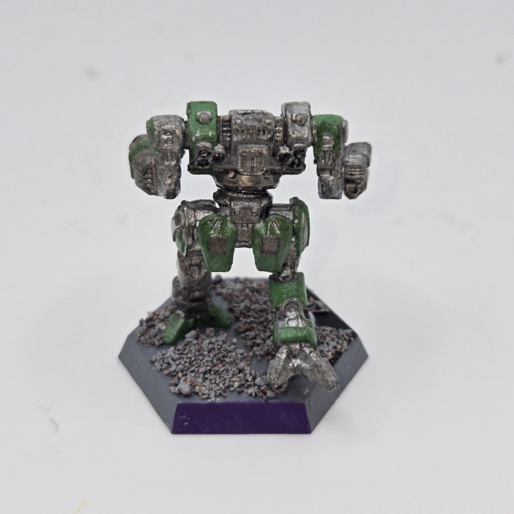 Mist Lynx miniature painted metallic grey with green accents