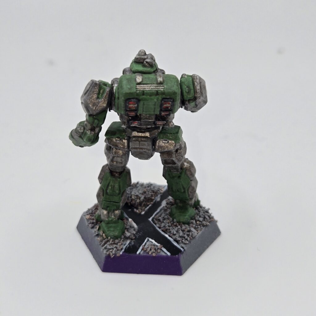 Shadow Hawk IIC miniature painted metallic grey with green accents