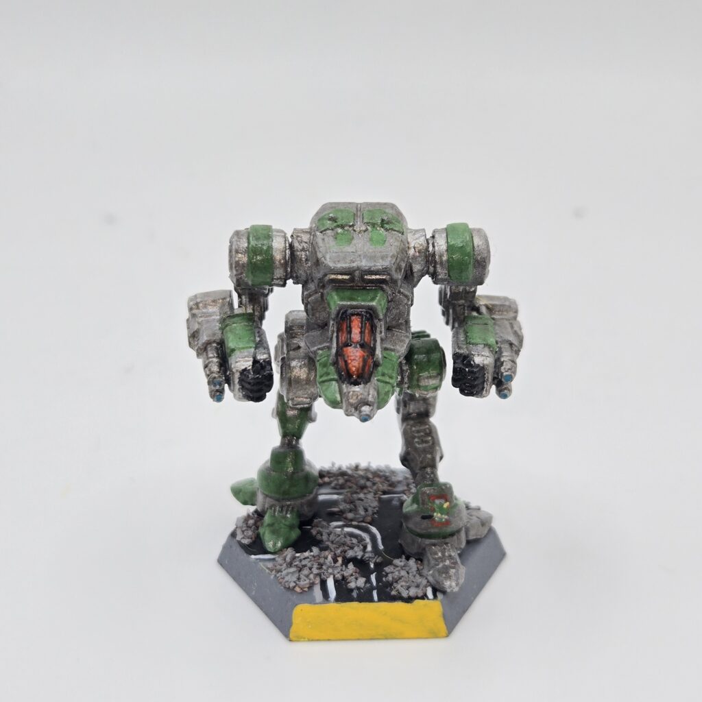 Stormcrow miniature painted metallic grey with green accents