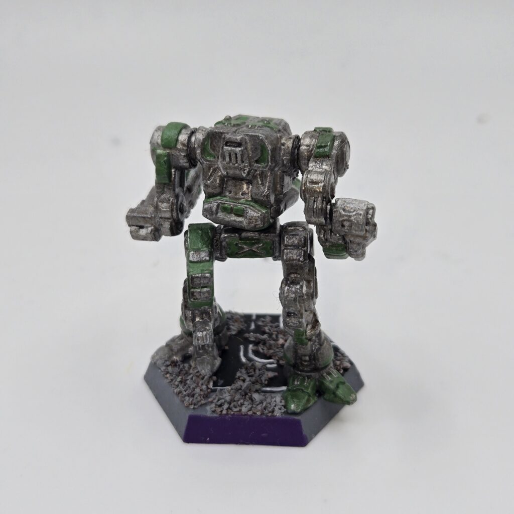 Stormcrow miniature painted metallic grey with green accents