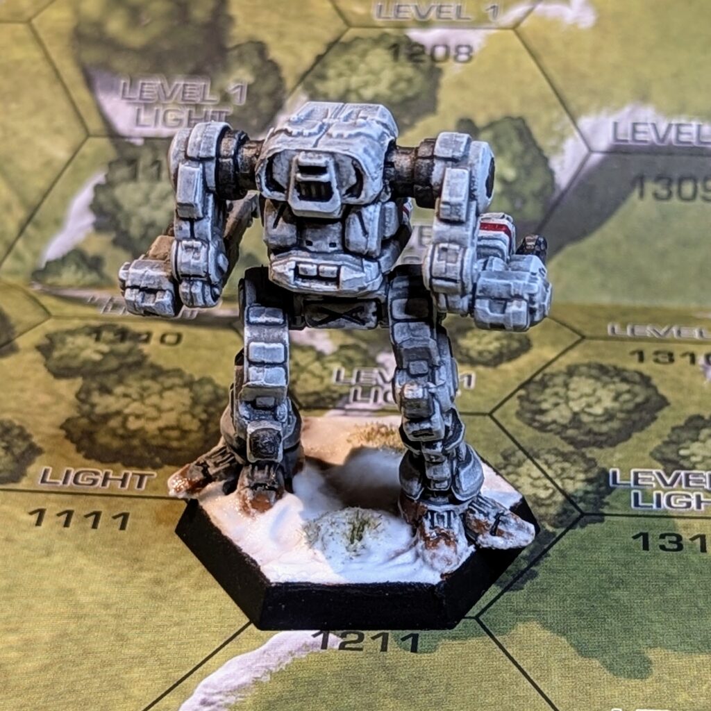 Stormcrow miniature painted white with red stripes